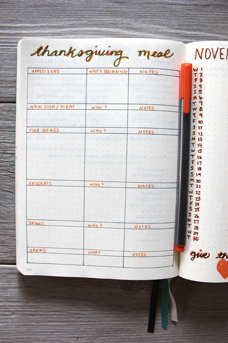 How to Create an Event Planning Spread for your Bullet Journal, Thanksgiving Edition